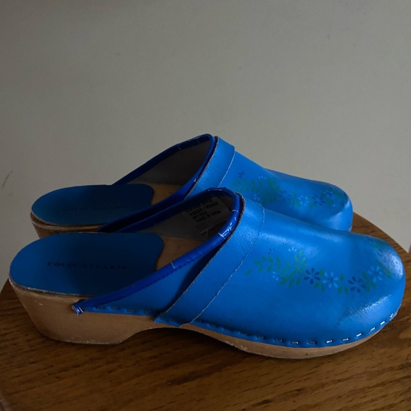 Bright Blue Colin Stuart Leather Clogs with Floral Detail - Picture 5 of 13